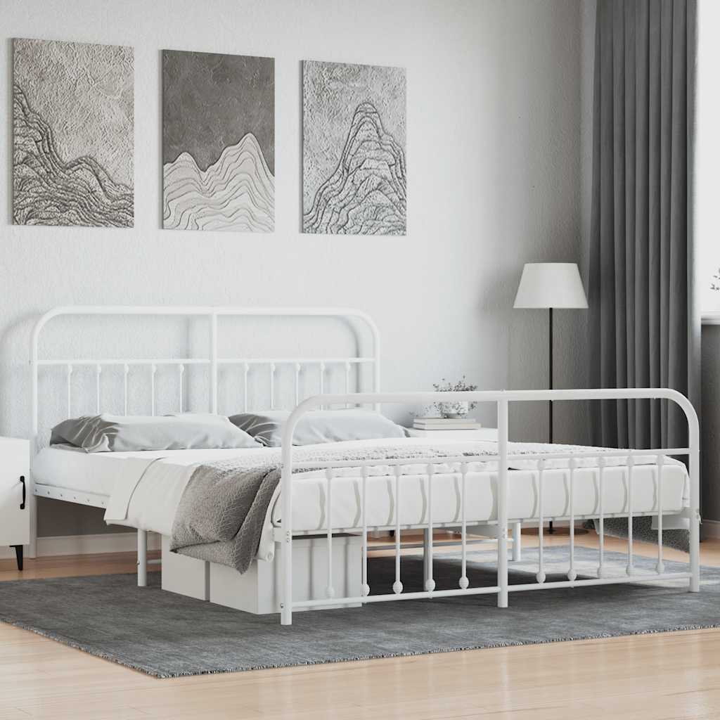 Metal Bed Frame without Mattress with Footboard White 180x200cm