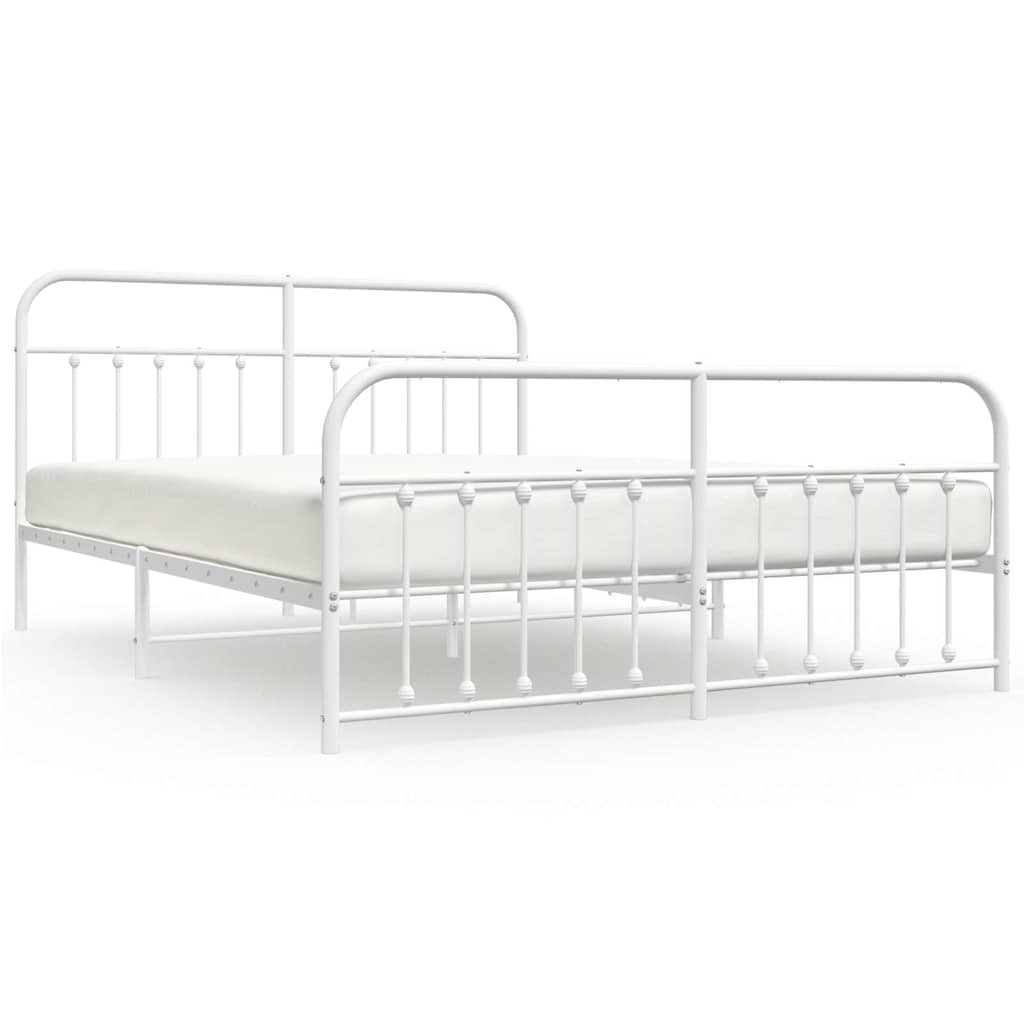 Metal Bed Frame without Mattress with Footboard White 183x213cm