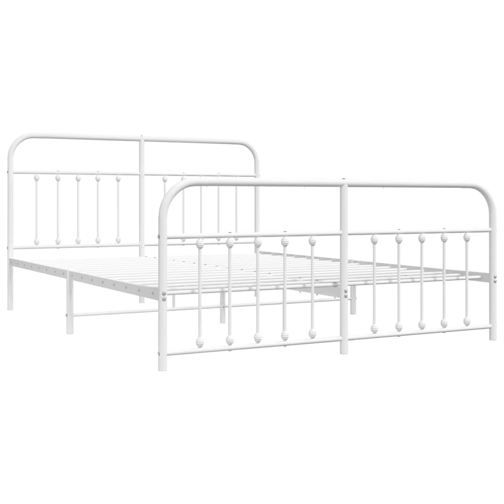 Metal Bed Frame without Mattress with Footboard White 183x213cm