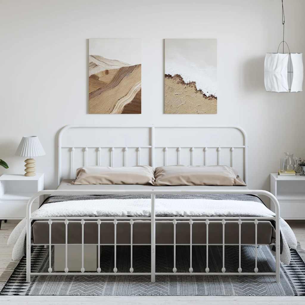Metal Bed Frame without Mattress with Footboard White 183x213cm