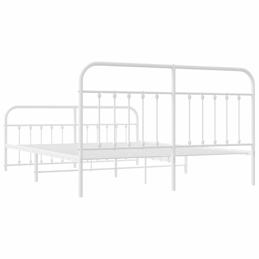 Metal Bed Frame without Mattress with Footboard White 183x213cm