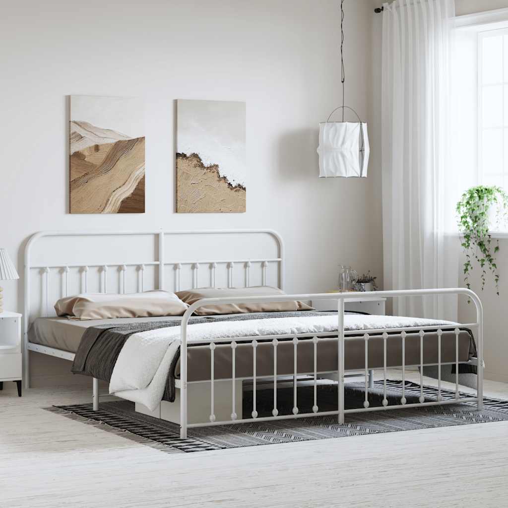 Metal Bed Frame without Mattress with Footboard White 183x213cm