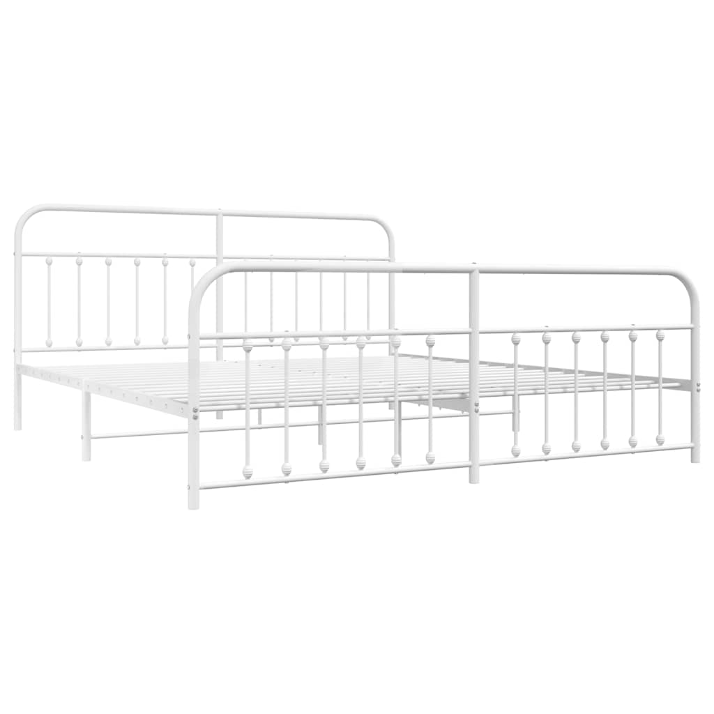 Metal Bed Frame without Mattress with Footboard White 193x203cm