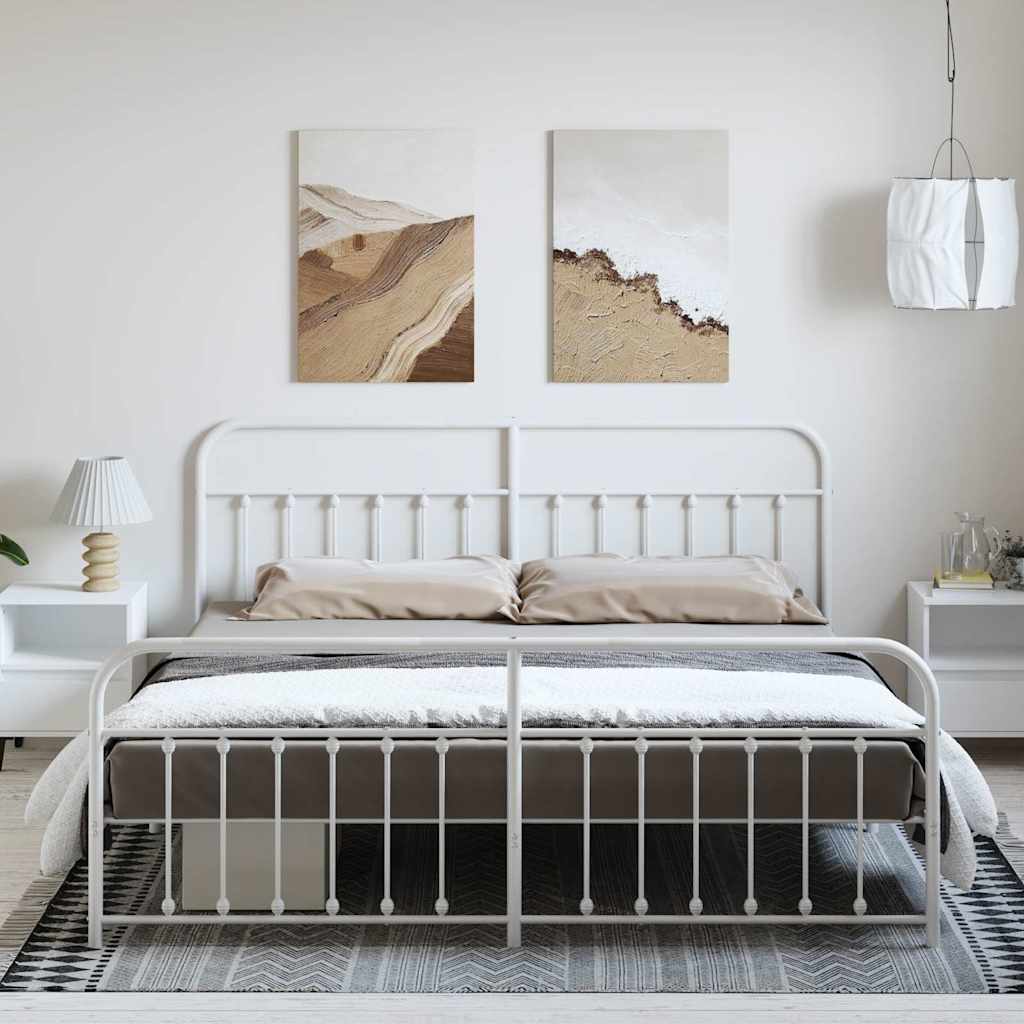 Metal Bed Frame without Mattress with Footboard White 193x203cm