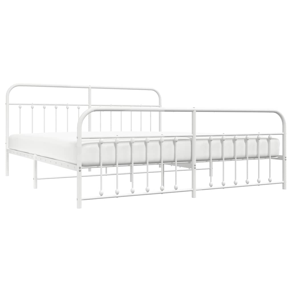 Metal Bed Frame without Mattress with Footboard White 193x203cm