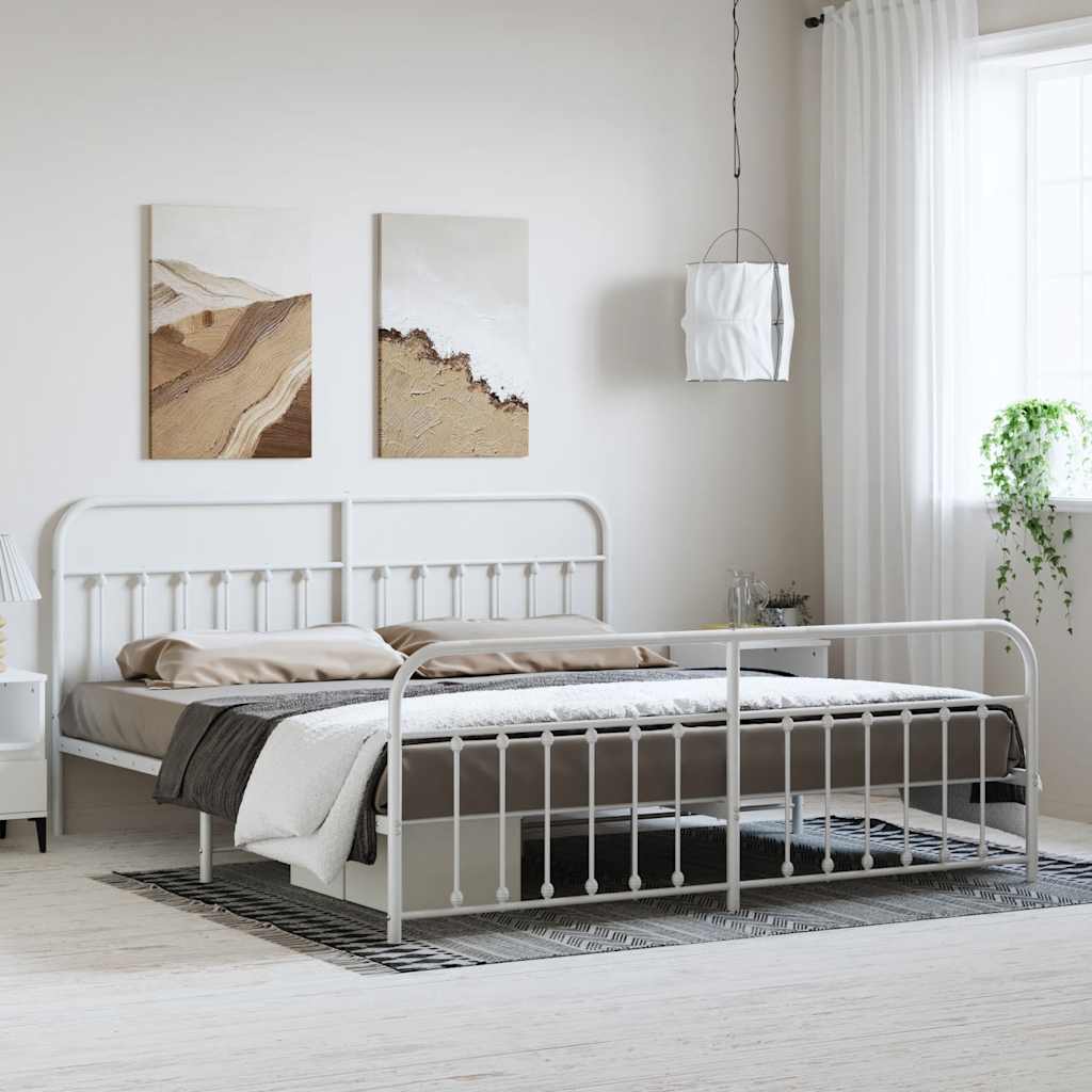 Metal Bed Frame without Mattress with Footboard White 193x203cm