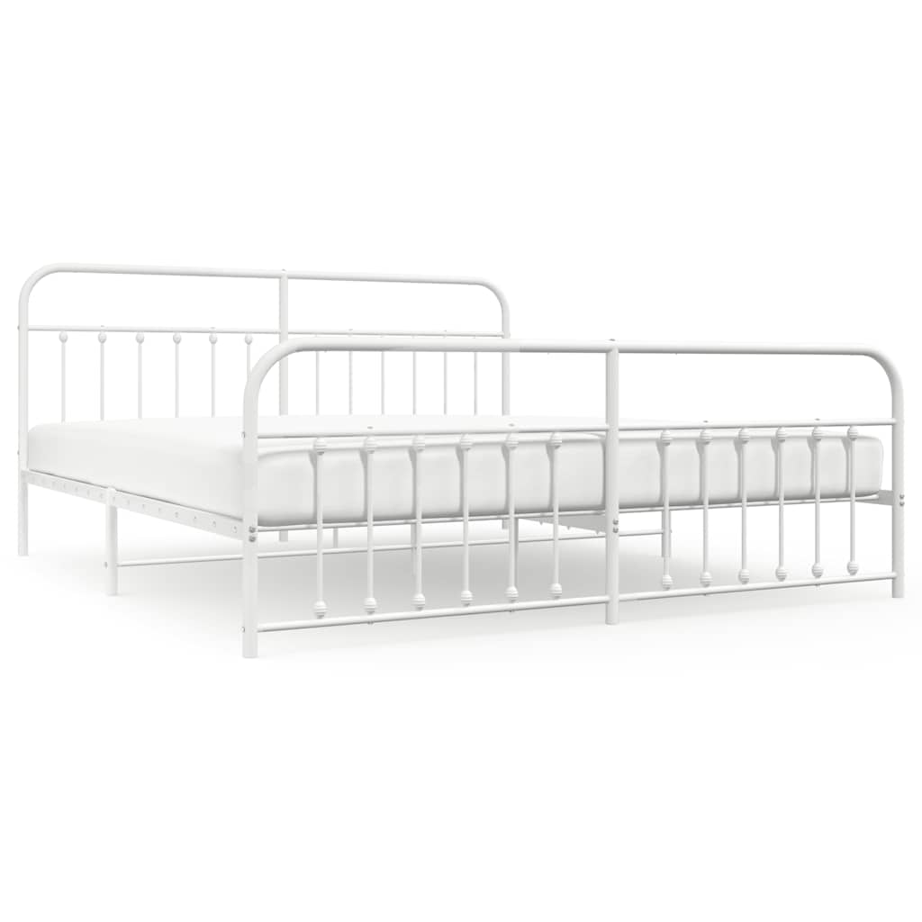 Metal Bed Frame without Mattress with Footboard White 200x200cm
