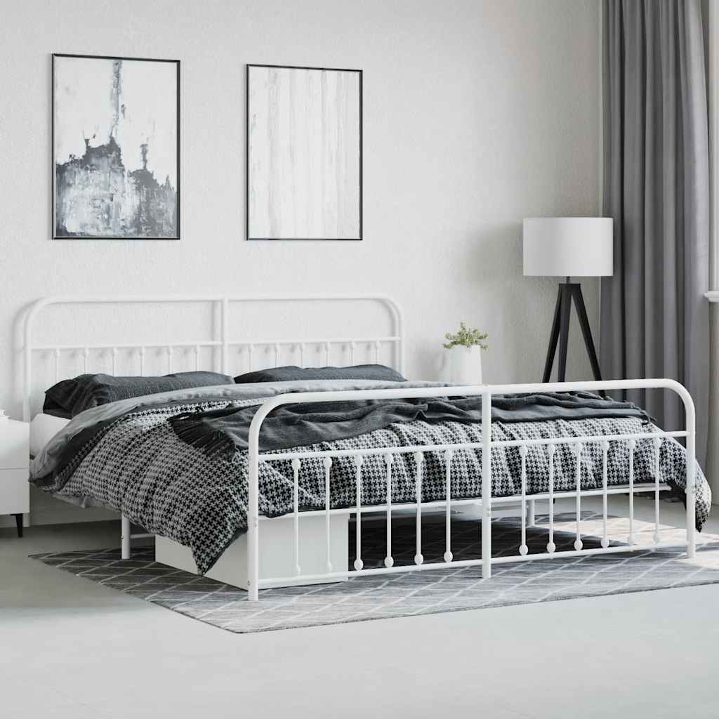 Metal Bed Frame without Mattress with Footboard White 200x200cm