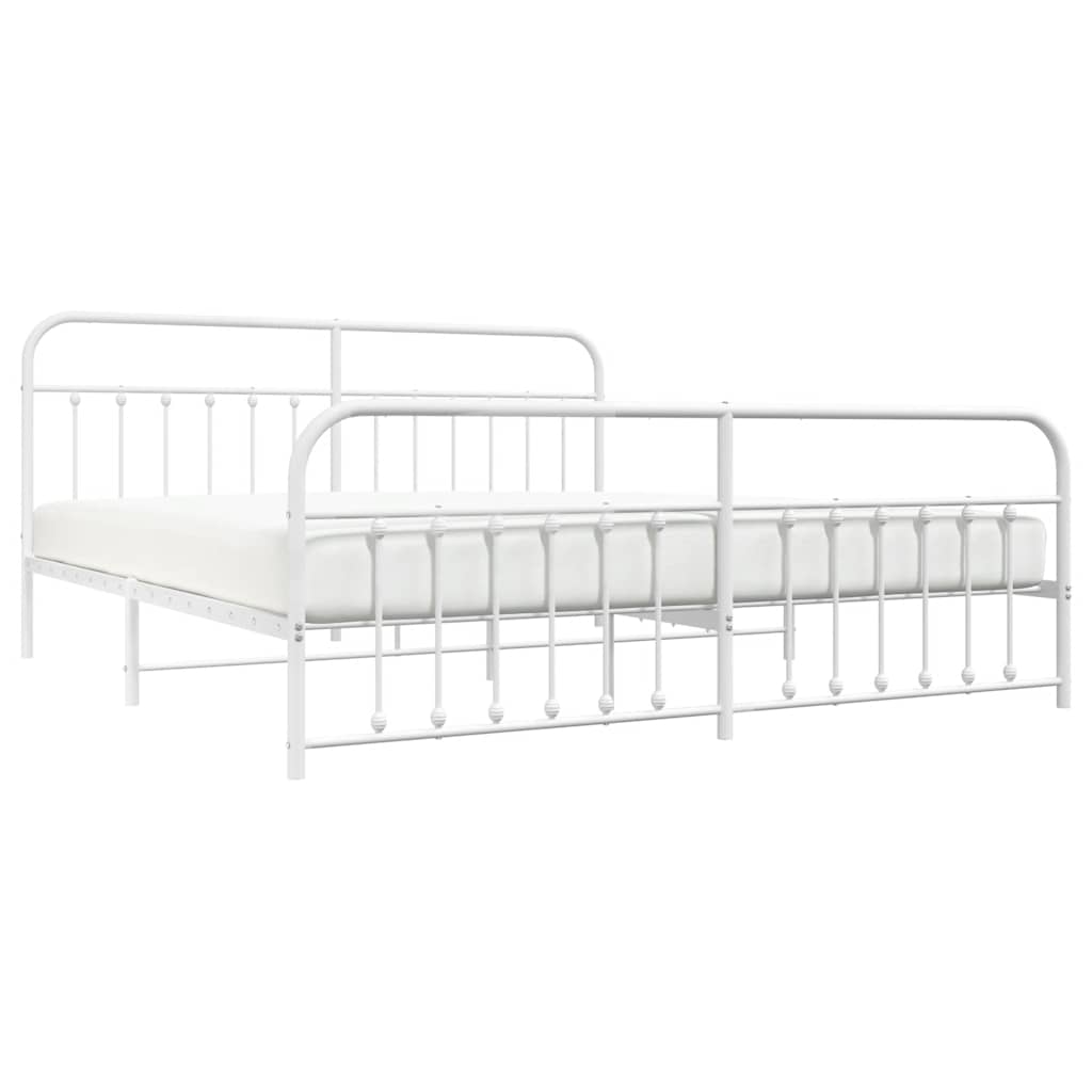 Metal Bed Frame without Mattress with Footboard White 200x200cm
