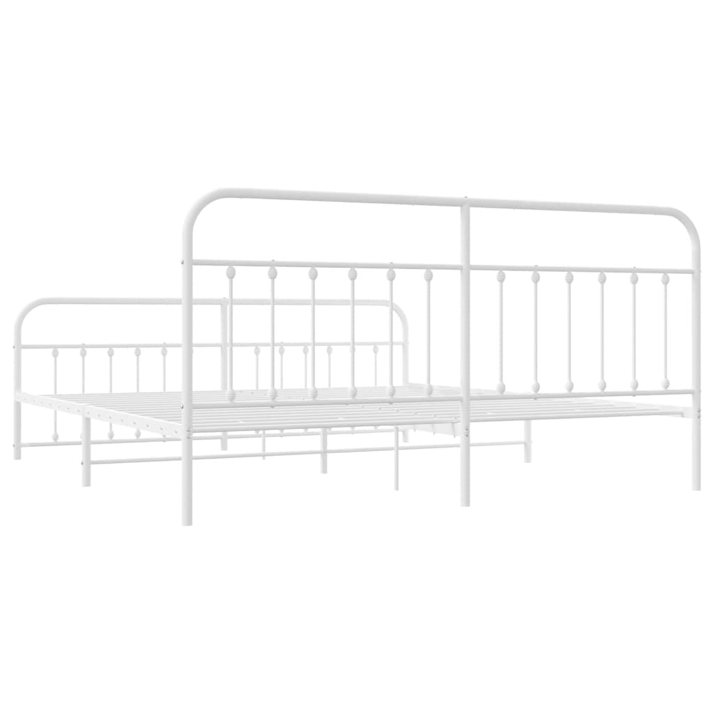 Metal Bed Frame without Mattress with Footboard White 200x200cm