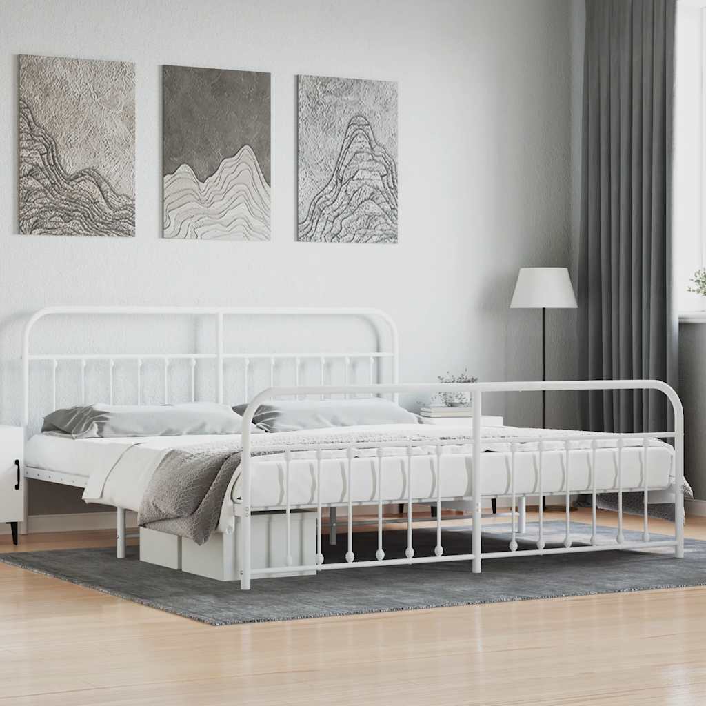 Metal Bed Frame without Mattress with Footboard White 200x200cm