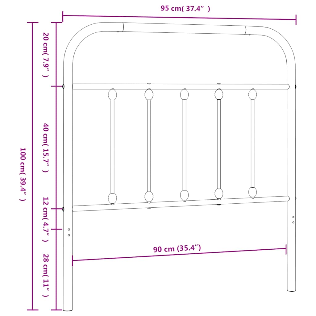 Metal Headboard White 90 cm