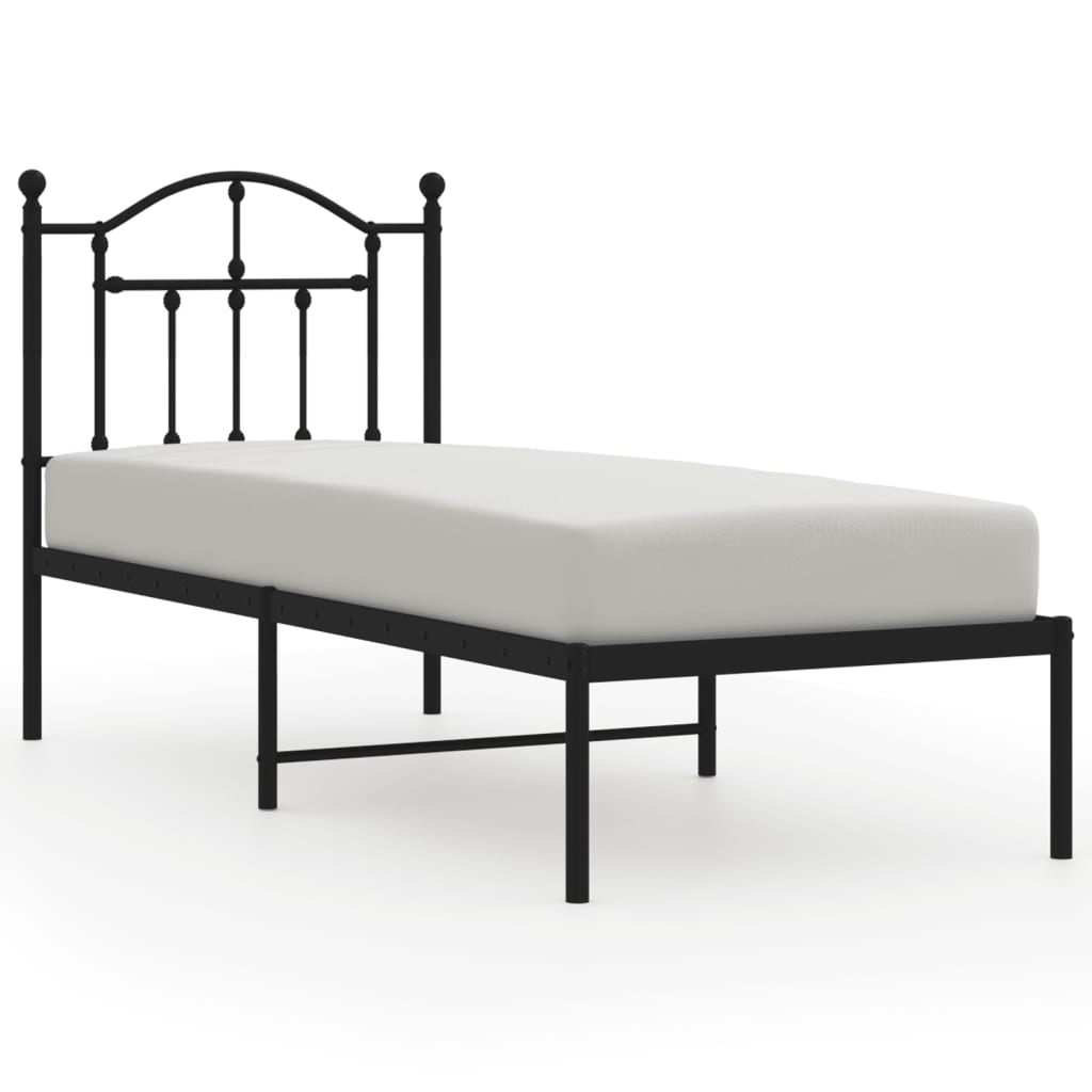 Metal Bed Frame without Mattress with Headboard Black 75x190cm