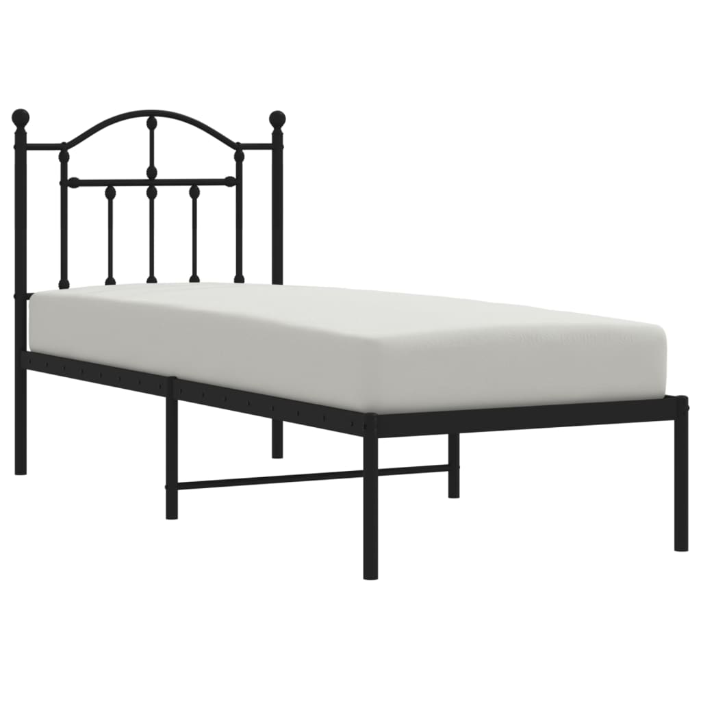 Metal Bed Frame without Mattress with Headboard Black 75x190cm