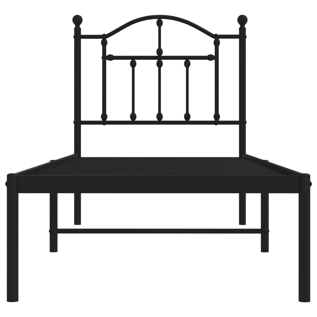 Metal Bed Frame without Mattress with Headboard Black 75x190cm