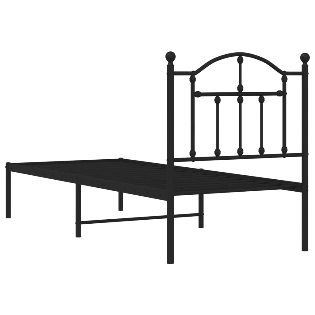 Metal Bed Frame without Mattress with Headboard Black 75x190cm