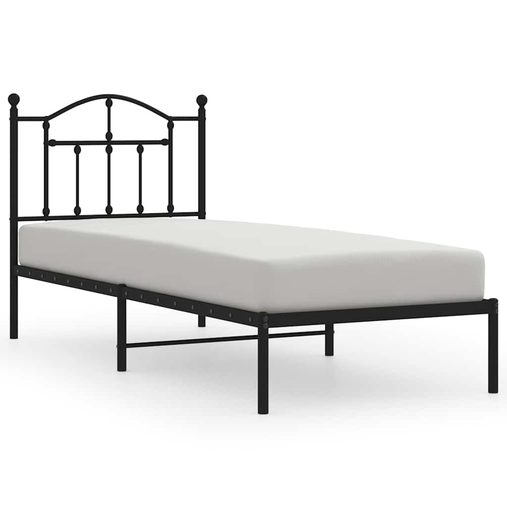 Metal Bed Frame without Mattress with Headboard Black 80x200cm