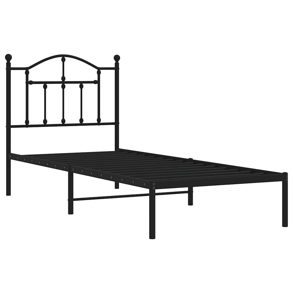 Metal Bed Frame without Mattress with Headboard Black 80x200cm