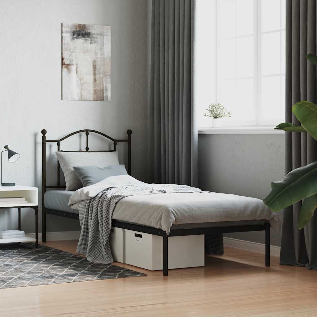 Metal Bed Frame without Mattress with Headboard Black 80x200cm