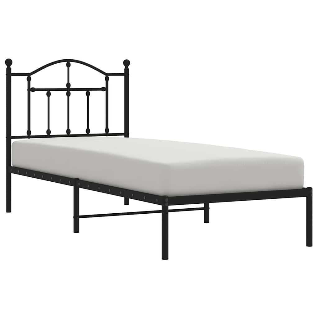 Metal Bed Frame without Mattress with Headboard Black 90x200cm