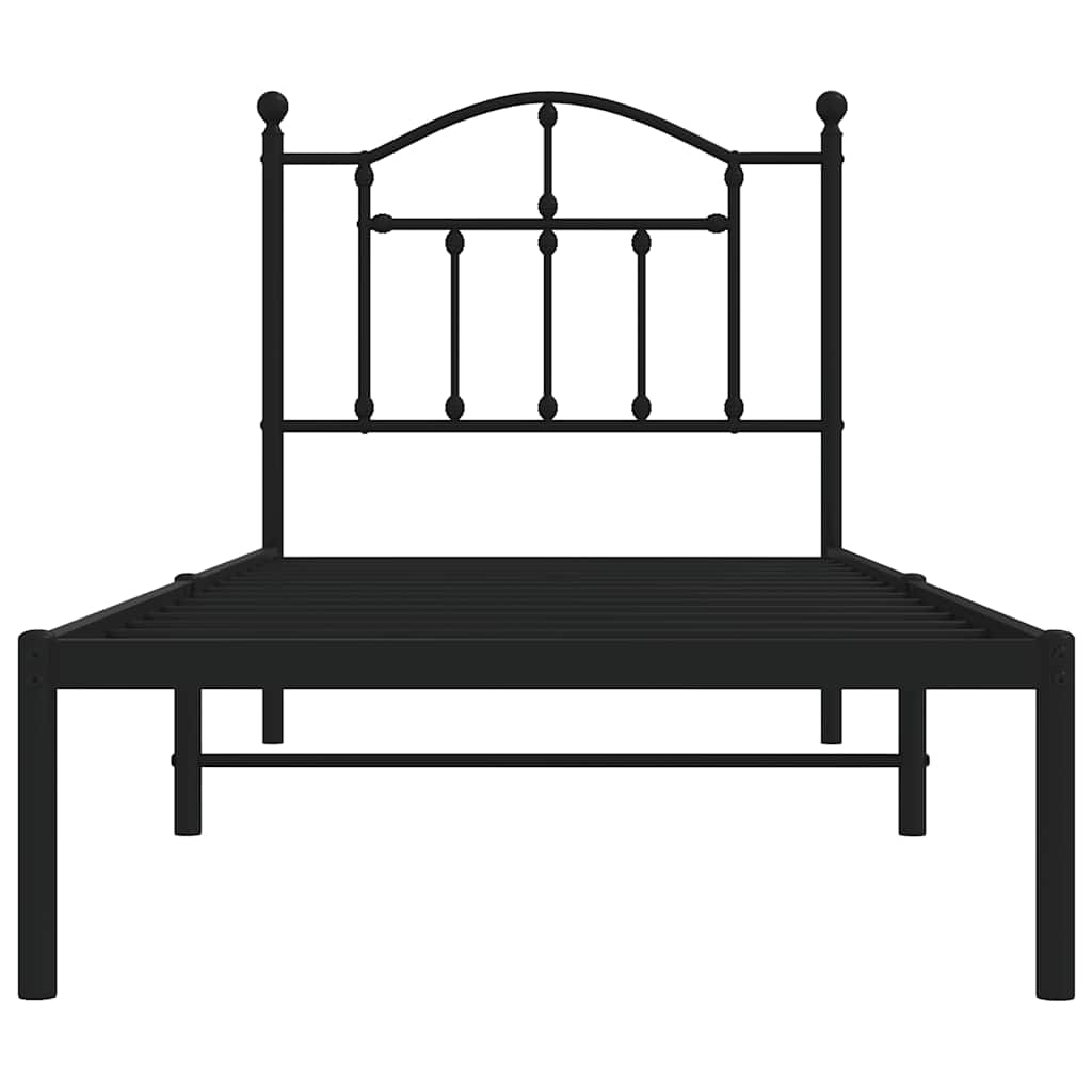 Metal Bed Frame without Mattress with Headboard Black 90x200cm