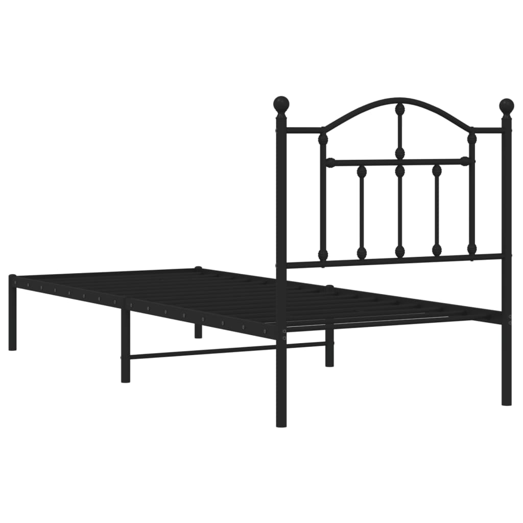 Metal Bed Frame without Mattress with Headboard Black 90x200cm