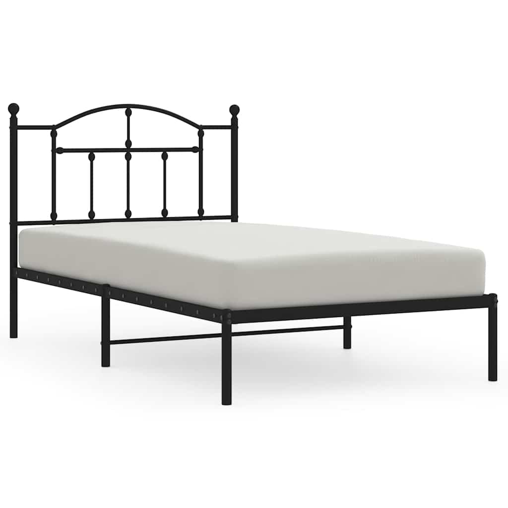Metal Bed Frame without Mattress with Headboard Black 100x190cm