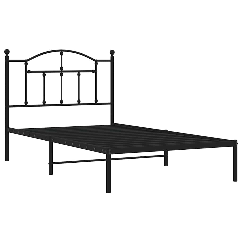Metal Bed Frame without Mattress with Headboard Black 100x190cm
