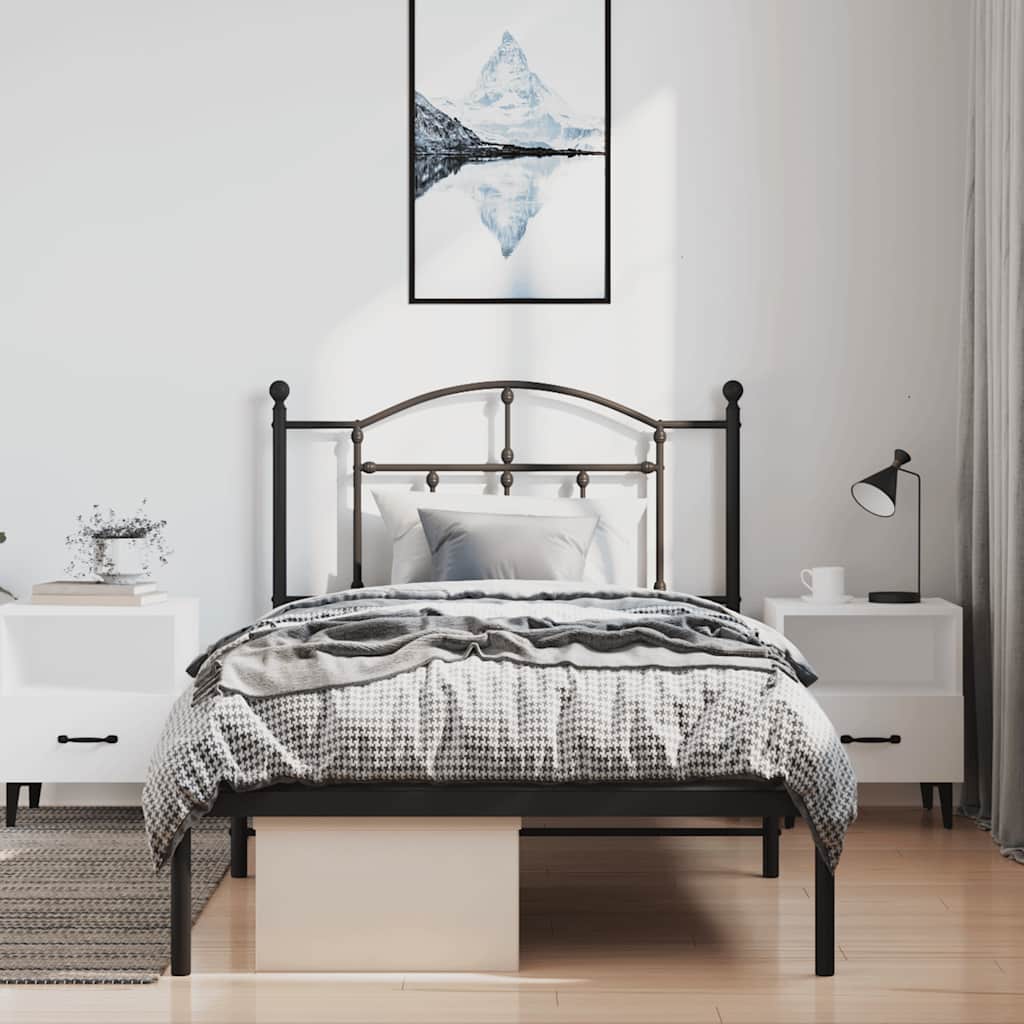 Metal Bed Frame without Mattress with Headboard Black 100x190cm
