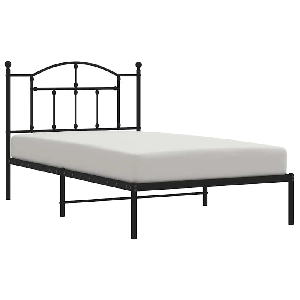 Metal Bed Frame without Mattress with Headboard Black 100x190cm