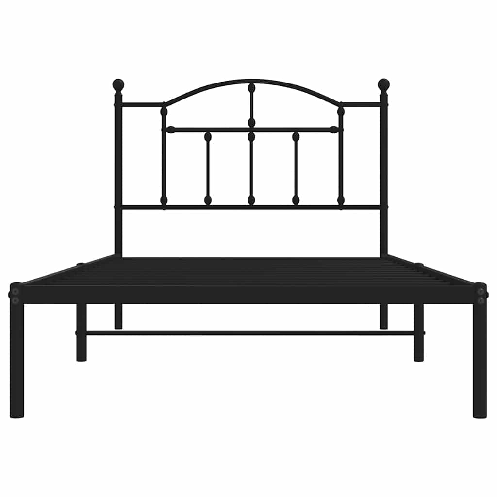 Metal Bed Frame without Mattress with Headboard Black 100x190cm