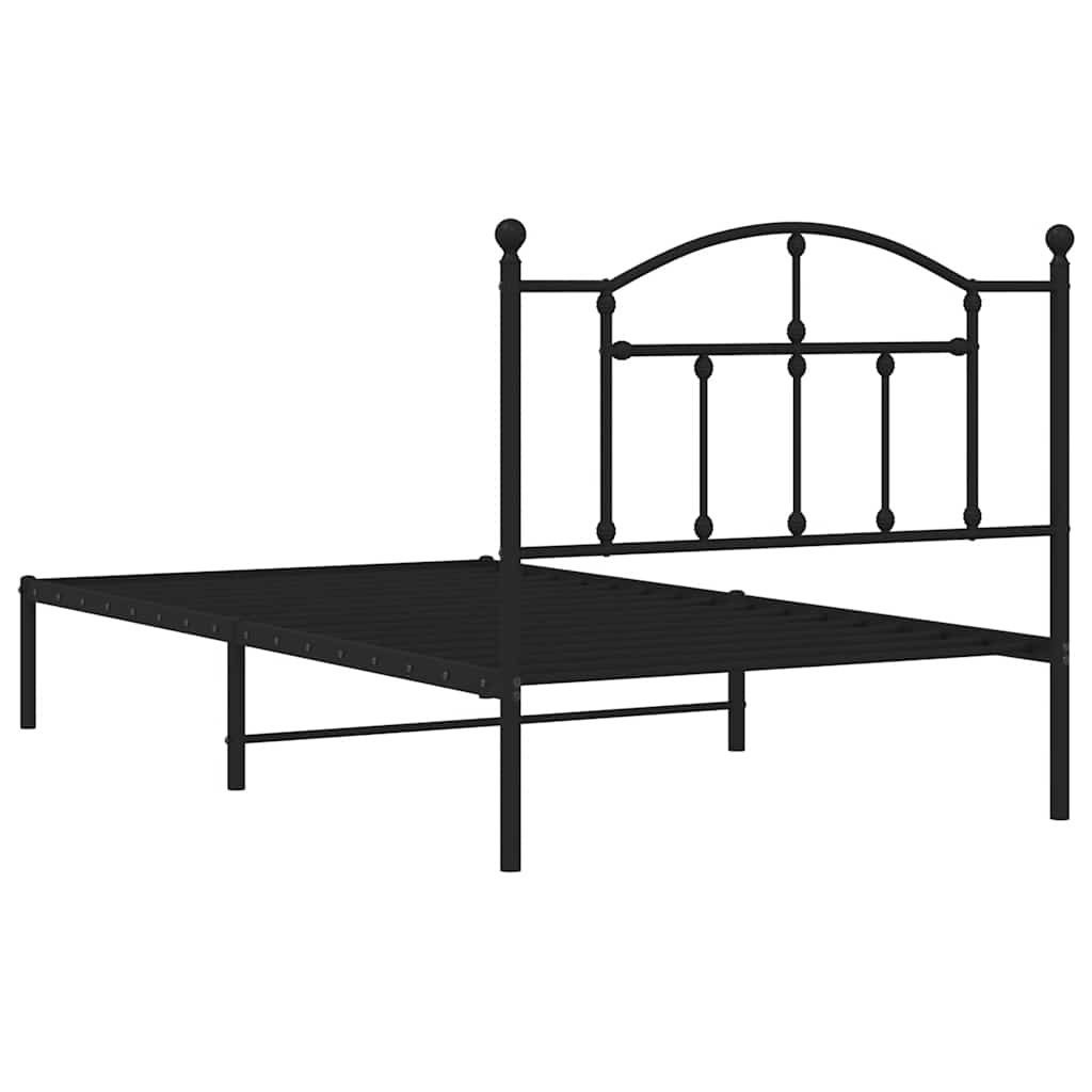Metal Bed Frame without Mattress with Headboard Black 100x190cm