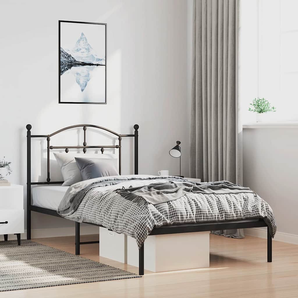 Metal Bed Frame without Mattress with Headboard Black 100x190cm