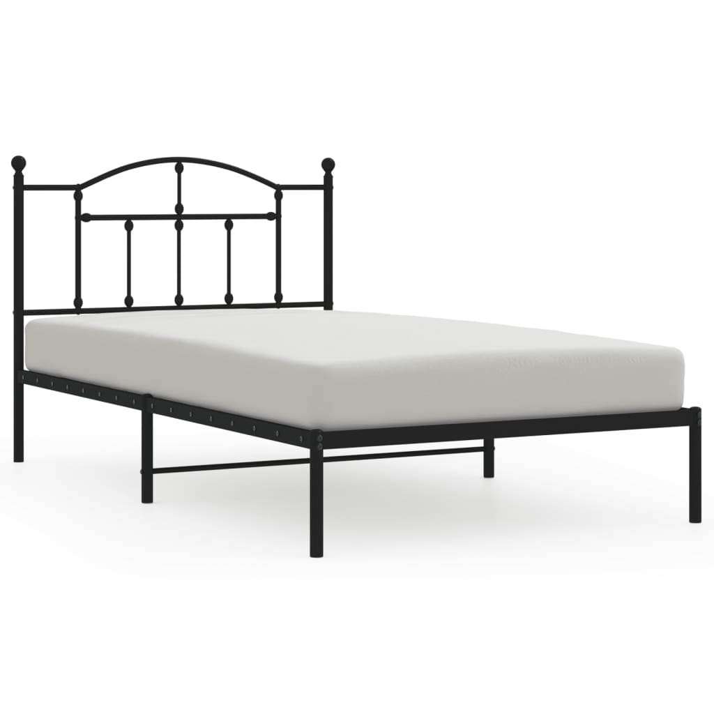 Metal Bed Frame without Mattress with Headboard Black 107x203cm