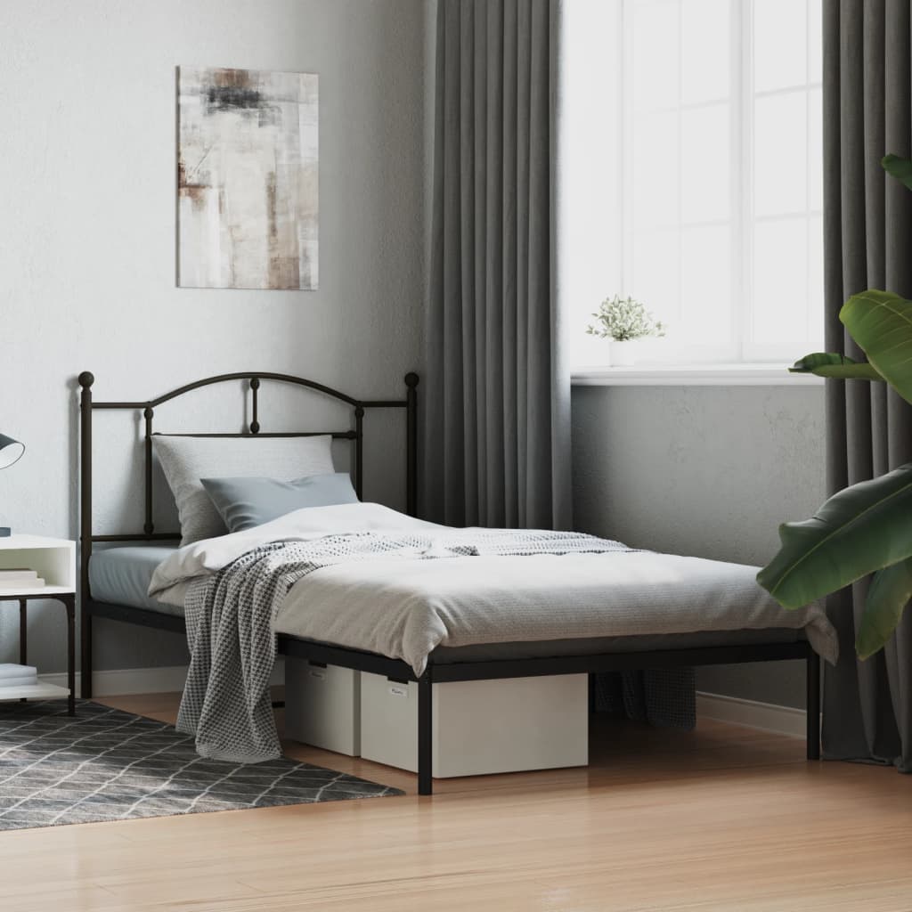 Metal Bed Frame without Mattress with Headboard Black 107x203cm