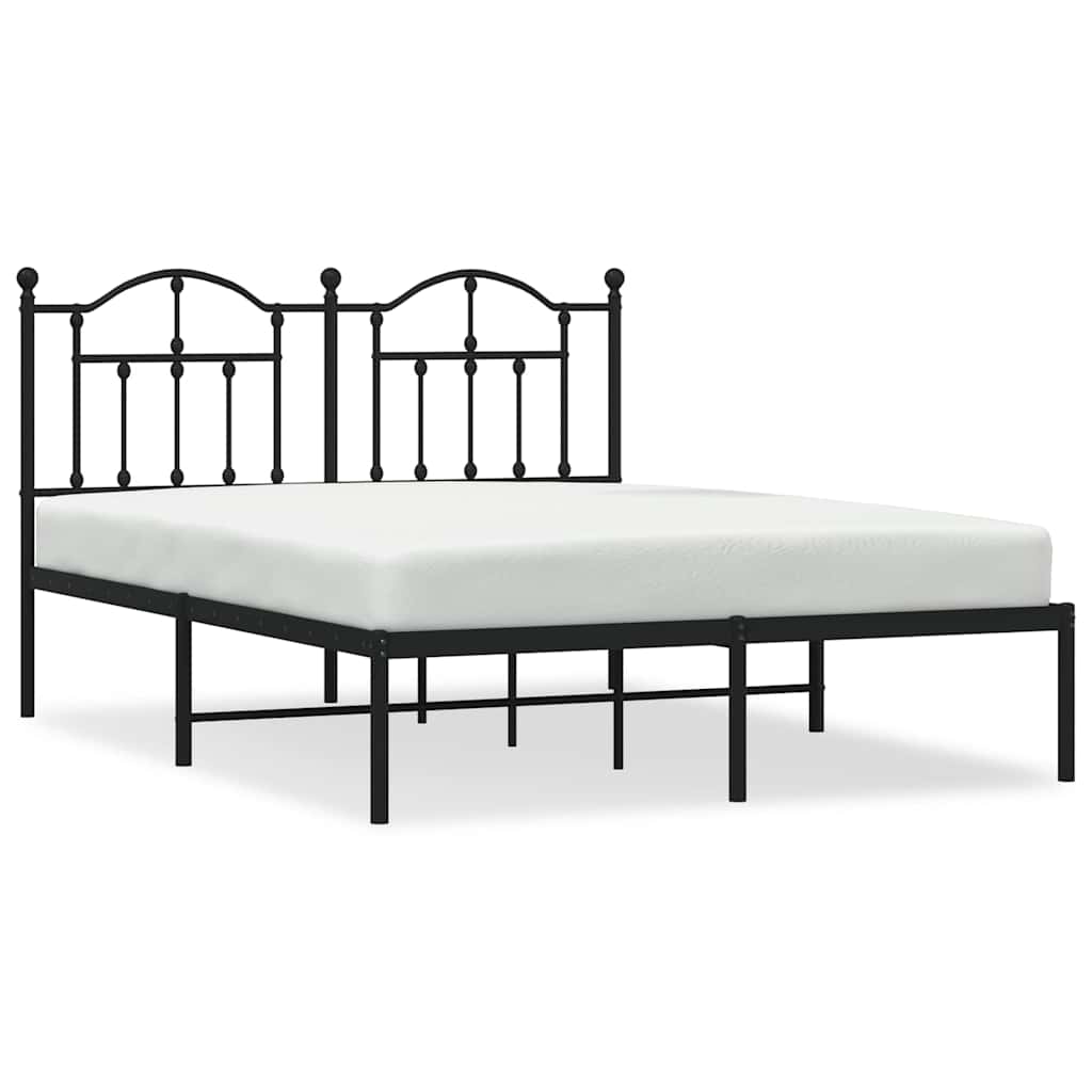 Metal Bed Frame without Mattress with Headboard Black 140x190cm