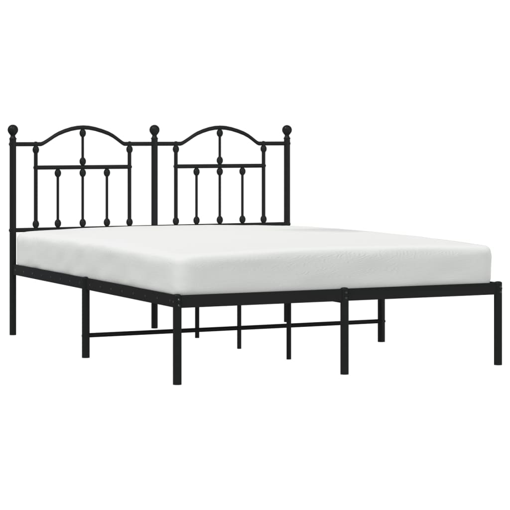 Metal Bed Frame without Mattress with Headboard Black 140x200cm