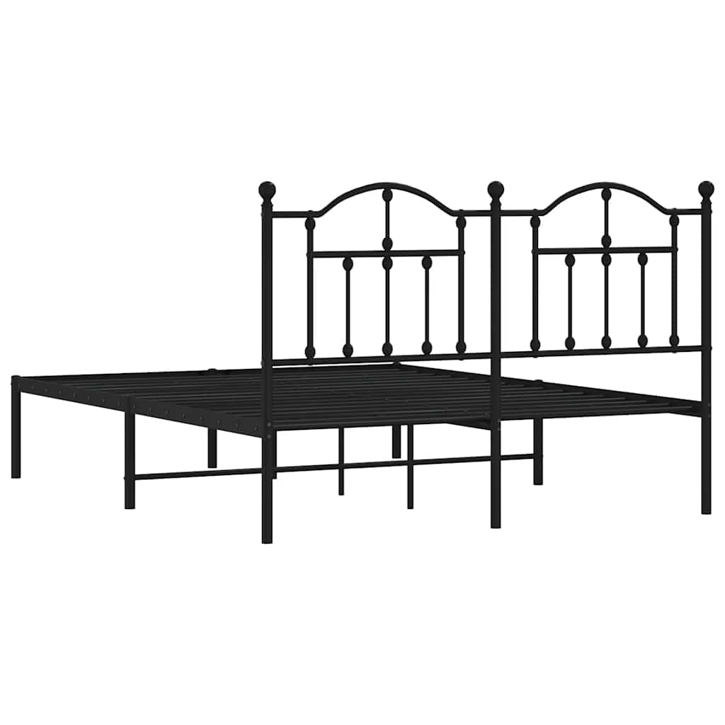 Metal Bed Frame without Mattress with Headboard Black 140x200cm