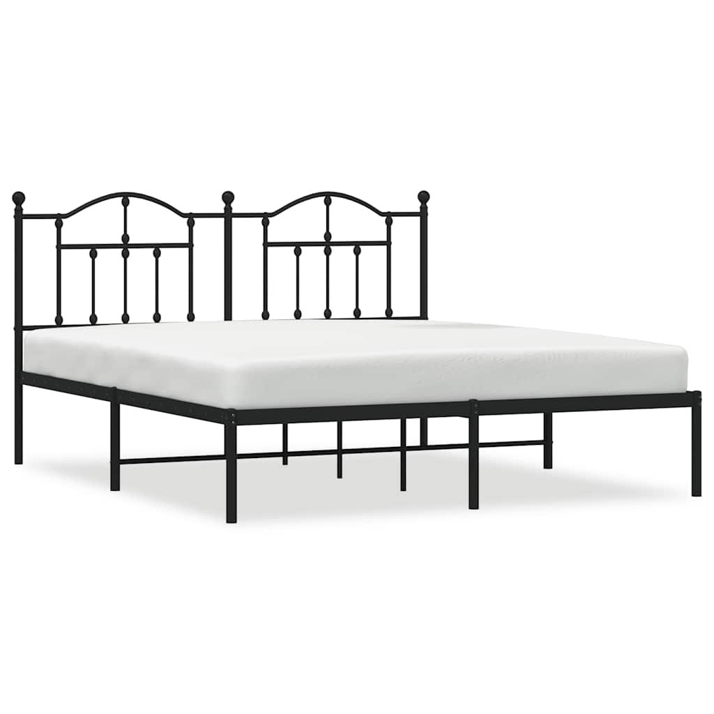 Metal Bed Frame without Mattress with Headboard Black 183x213cm