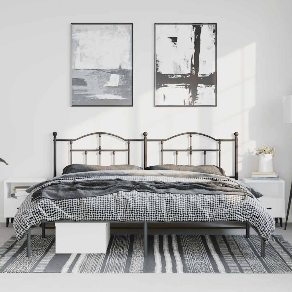 Metal Bed Frame without Mattress with Headboard Black 183x213cm