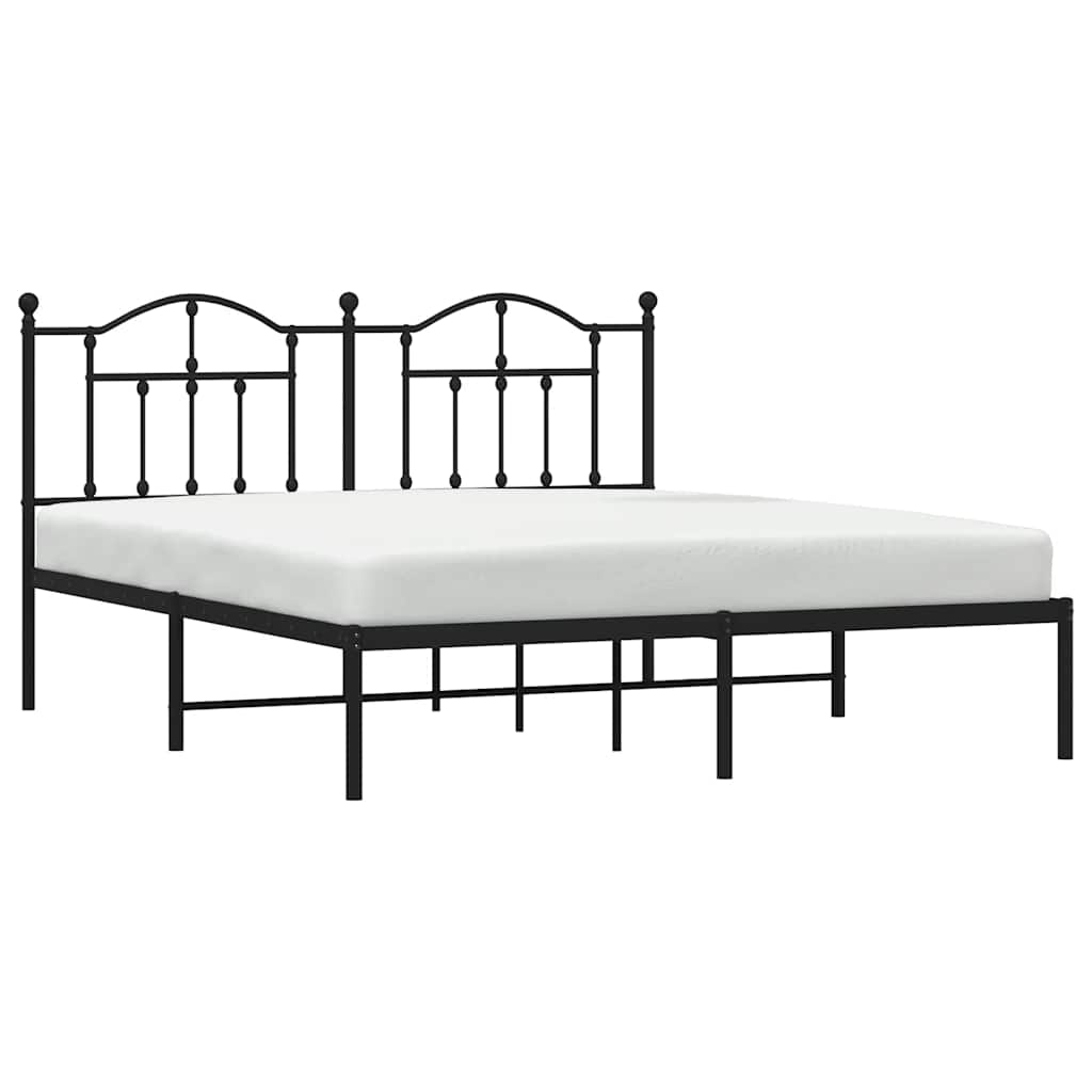 Metal Bed Frame without Mattress with Headboard Black 183x213cm
