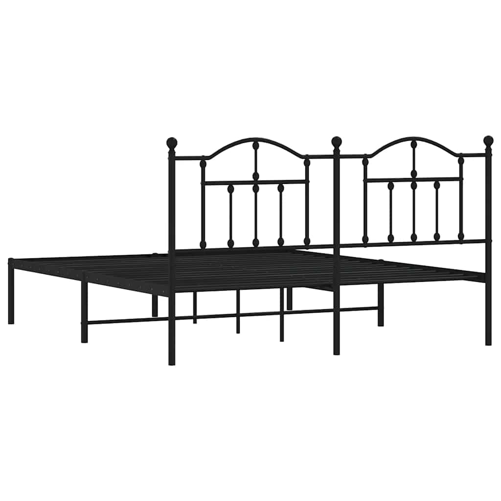 Metal Bed Frame without Mattress with Headboard Black 183x213cm