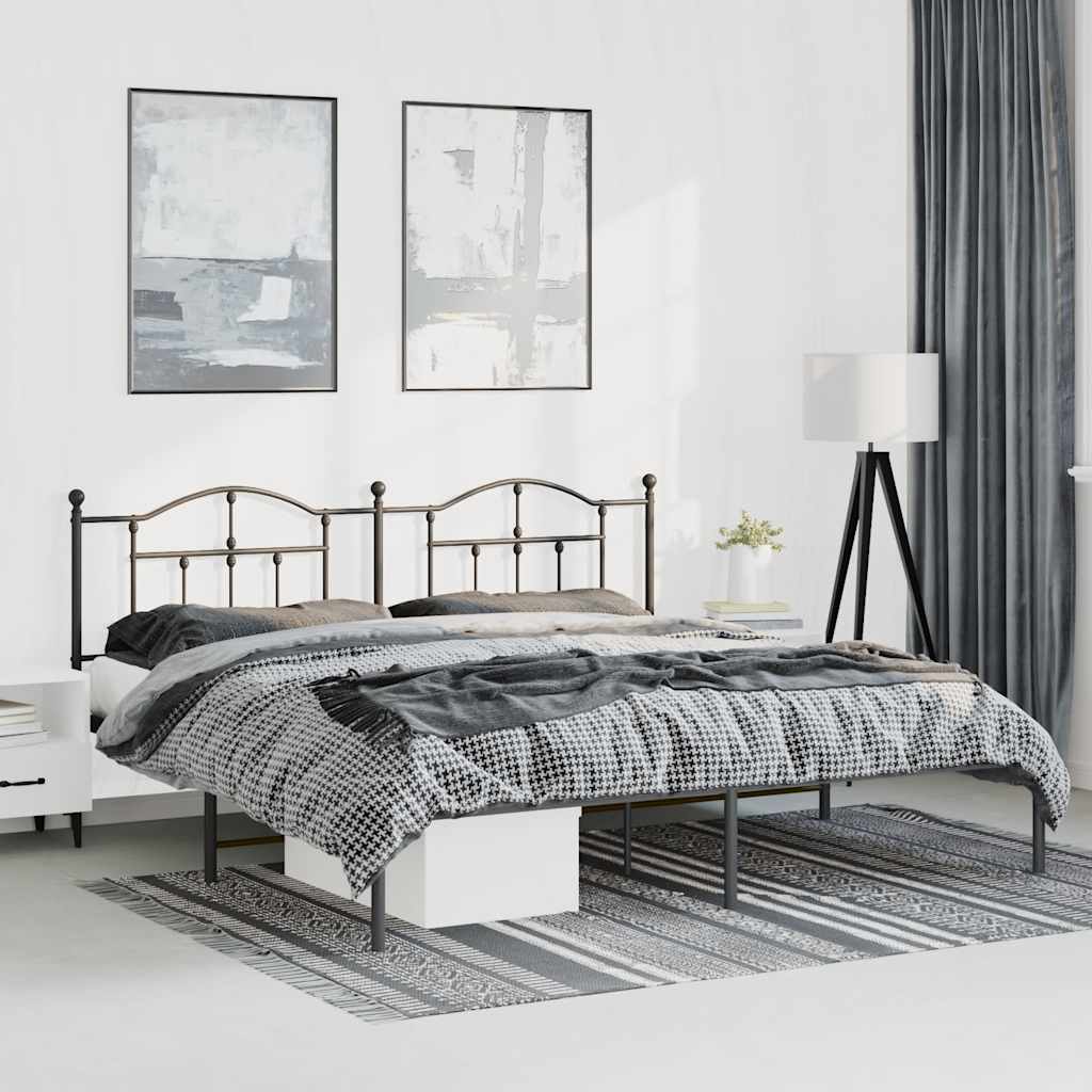Metal Bed Frame without Mattress with Headboard Black 183x213cm