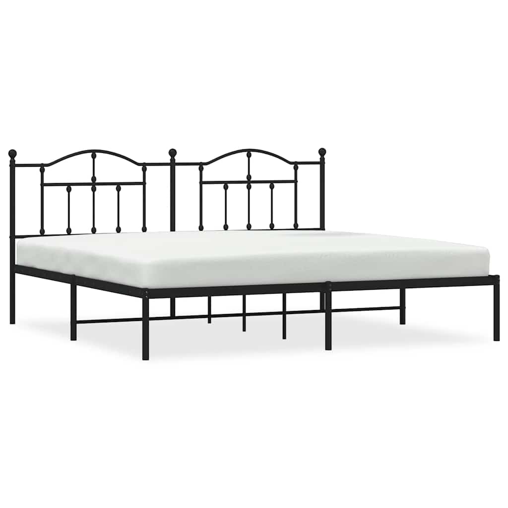 Metal Bed Frame without Mattress with Headboard Black 193x203cm