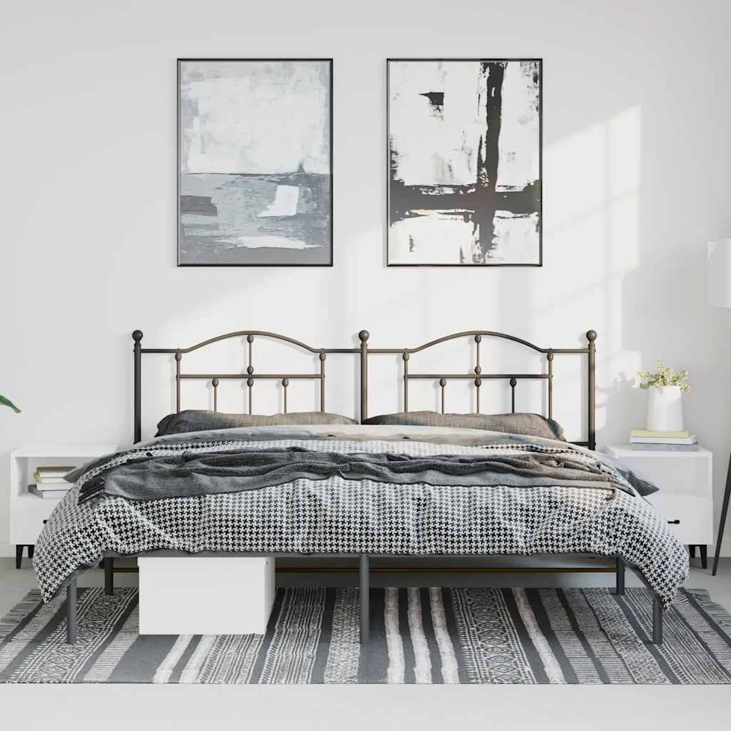 Metal Bed Frame without Mattress with Headboard Black 193x203cm