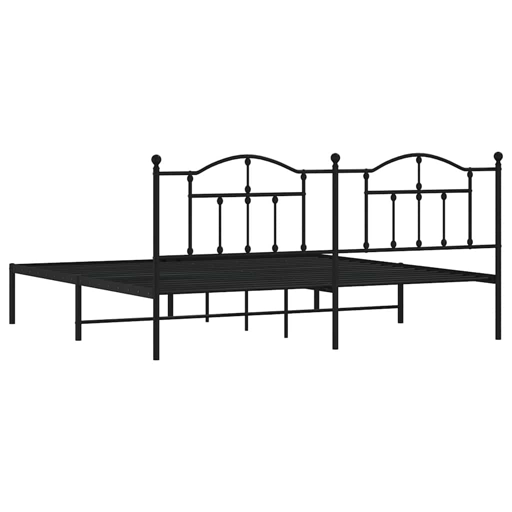 Metal Bed Frame without Mattress with Headboard Black 193x203cm