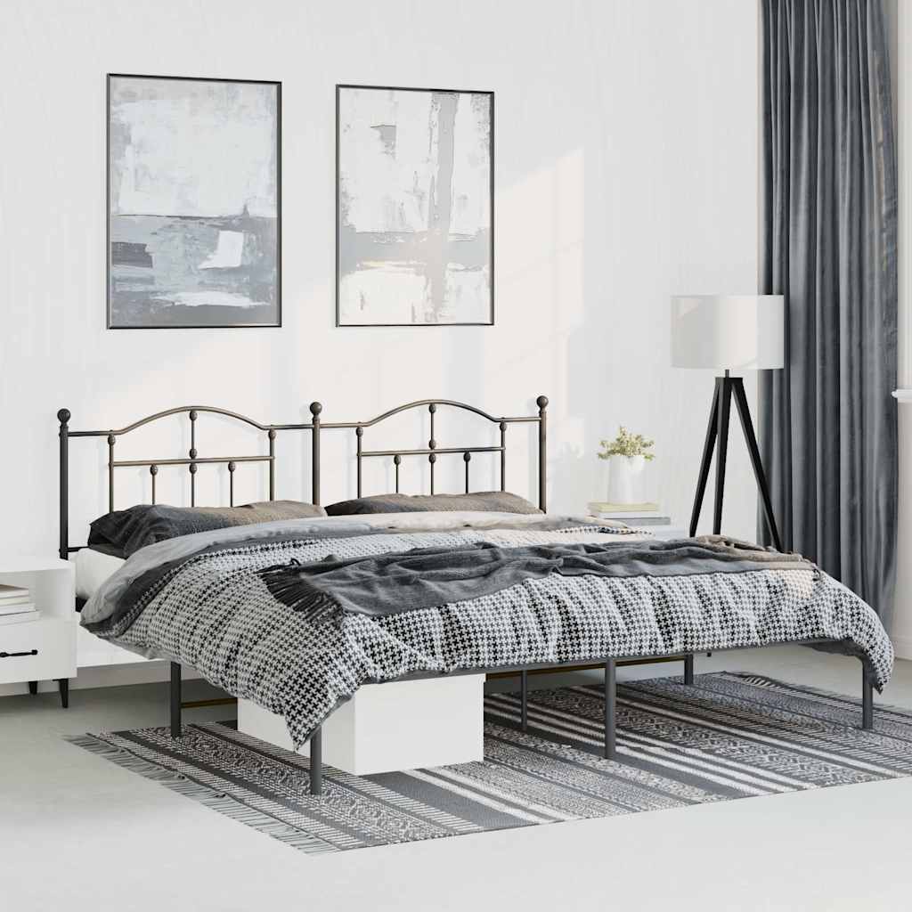 Metal Bed Frame without Mattress with Headboard Black 193x203cm
