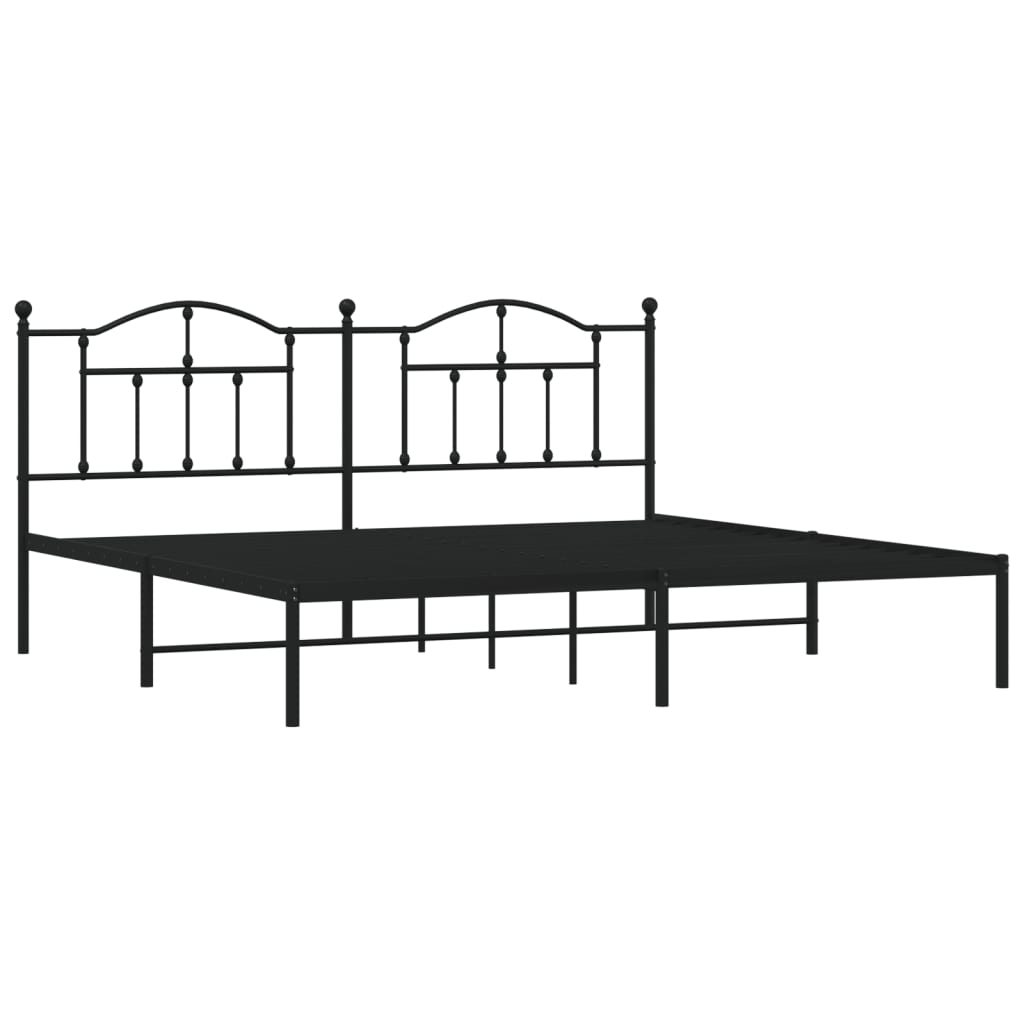 Metal Bed Frame without Mattress with Headboard Black 200x200cm