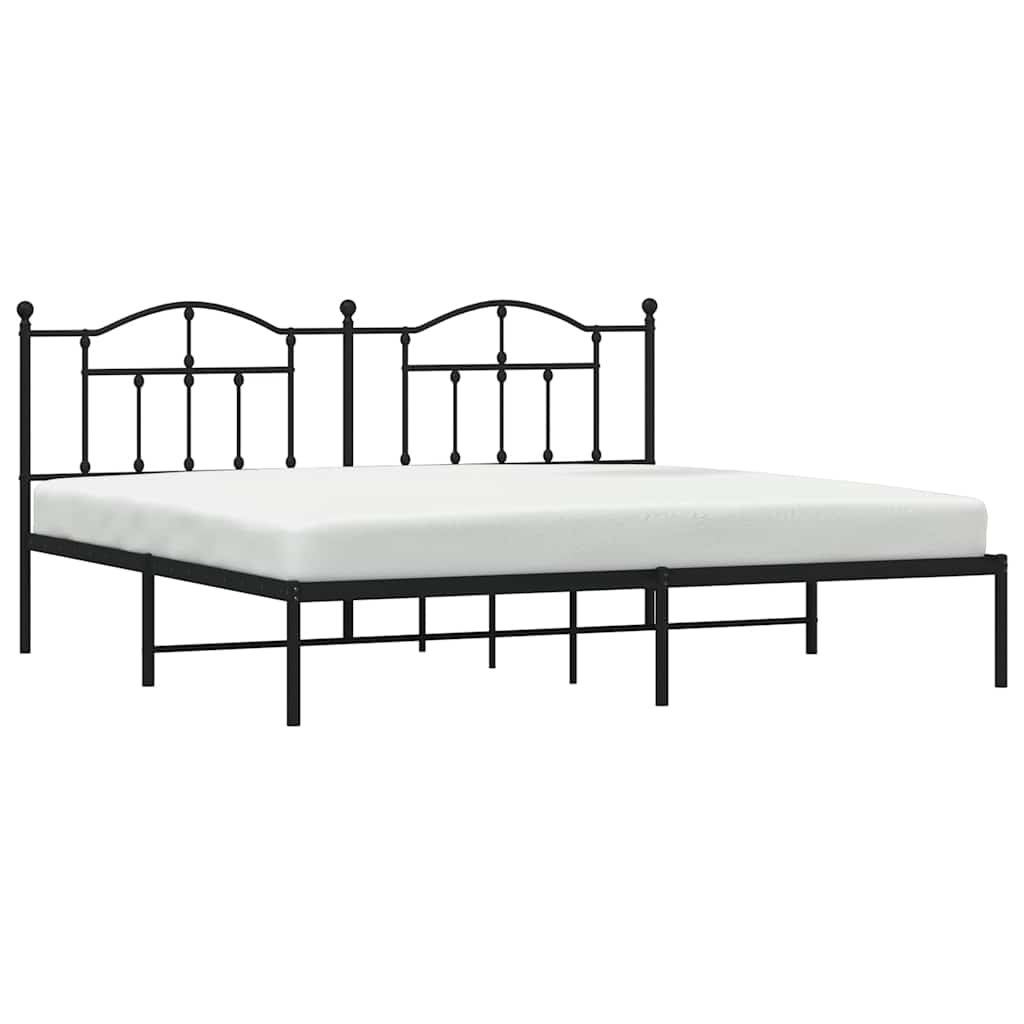Metal Bed Frame without Mattress with Headboard Black 200x200cm