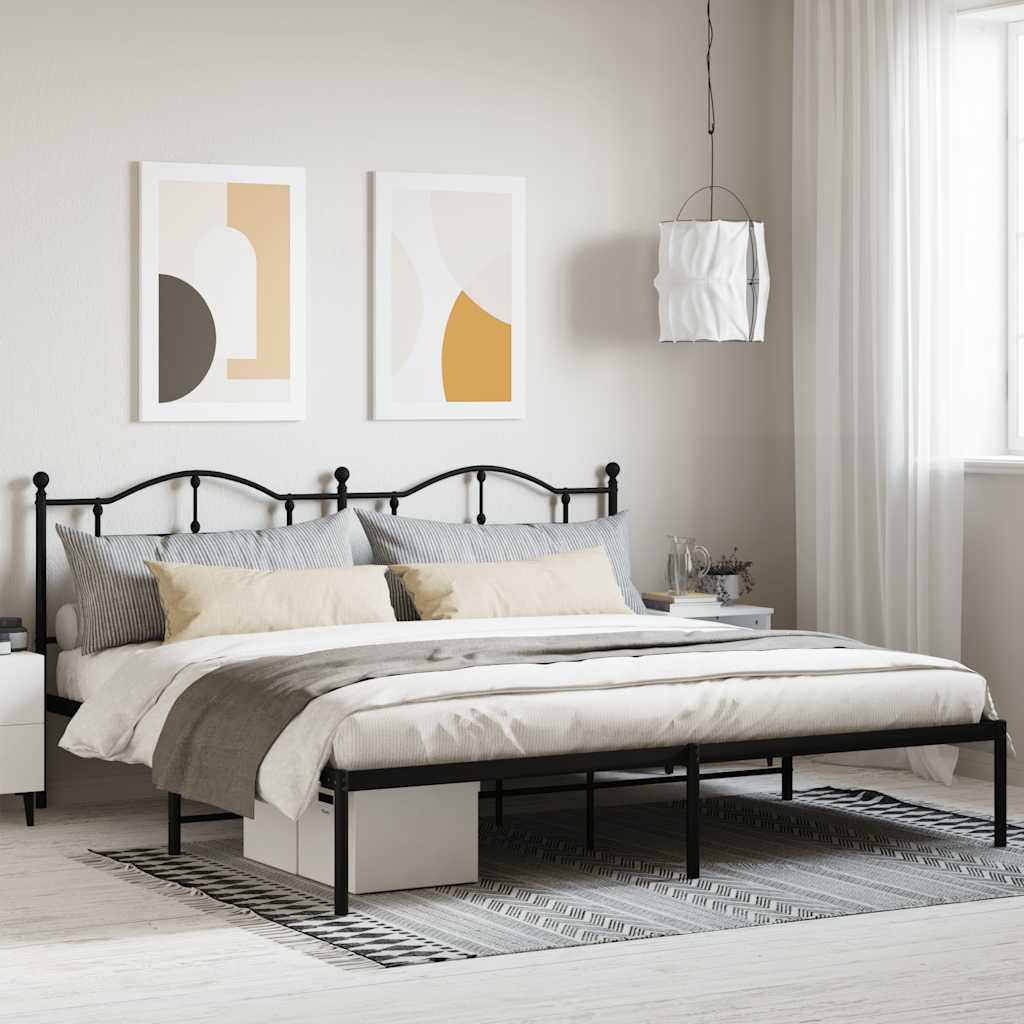 Metal Bed Frame without Mattress with Headboard Black 200x200cm